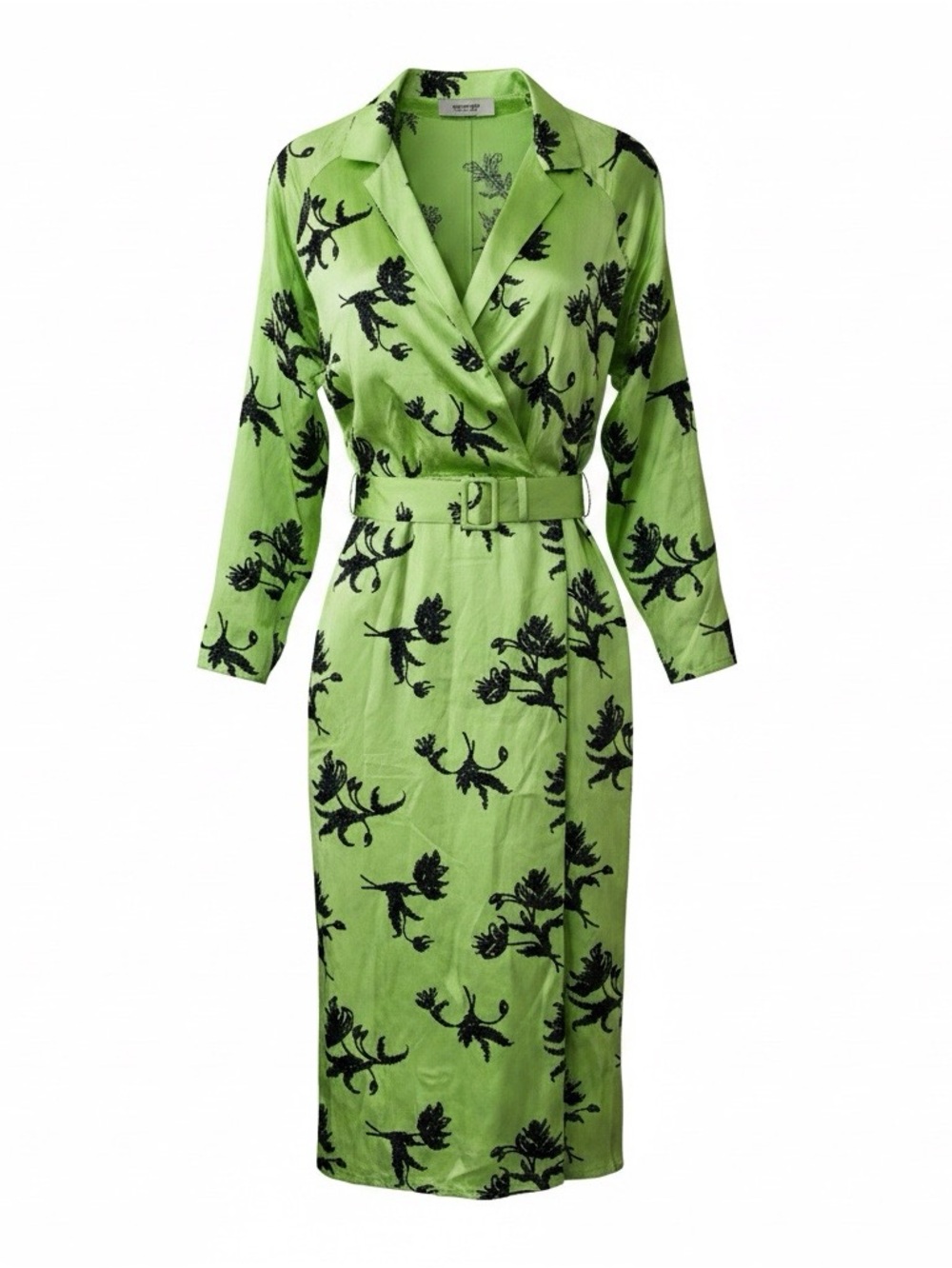 Rachel Comey 100% Silk Satin Lime Green Sample Size Small Floral Wrap Dress